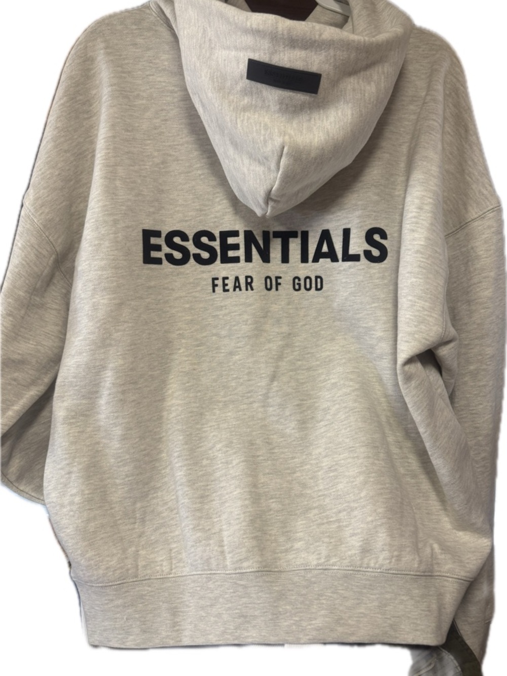 Essentials Light Gray Hoodie with Black ESSENTIALS Logo
